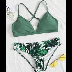 SHEIN Tropical Criss Cross Bikini Swimsuit